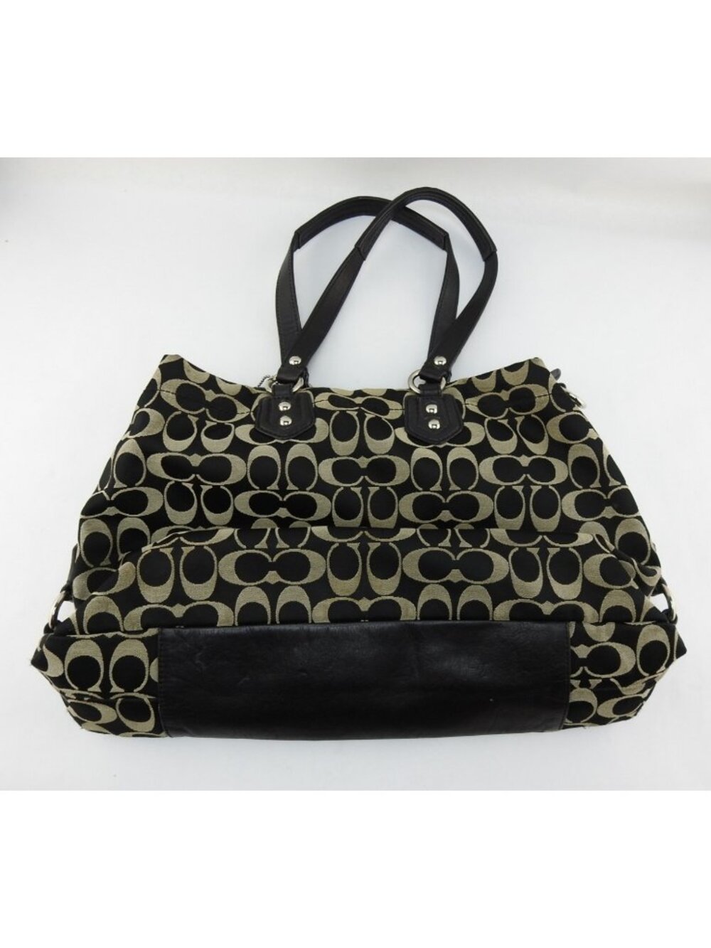 VTG Coach Signature Ashley Black Tan Canvas Leather Shoulder Bag Handbag Tote - Picture 2 of 11